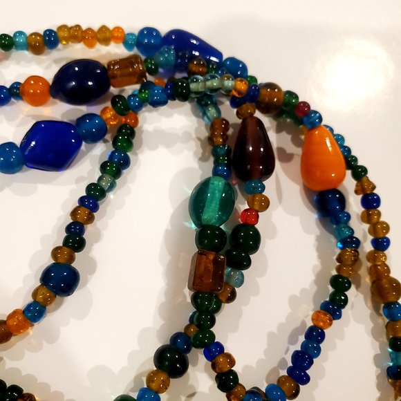 Vintage Jewelry - Long Beaded Necklace Wrap Around Boho Lagenlook MCM Style Beachy Resort Mixed